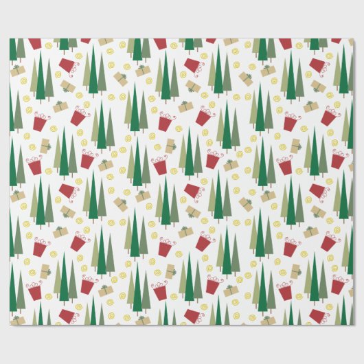 Weihnachtsbaum & Geschenke Retro Muster Geschenkpapier (Flach)