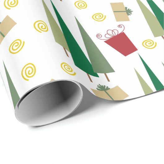 Weihnachtsbaum & Geschenke Retro Muster Geschenkpapier (Rolleneckpunkt)