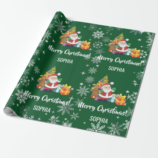 Weihnachtsbaum-Geschenke-Schneeflocken Personalisi Geschenkpapier (Ungerollt)