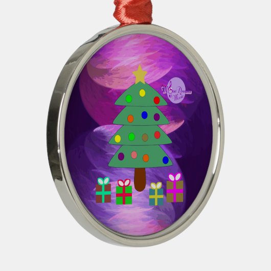 Weihnachtsbaum & Geschenke Silver Round Ornament (Rechts)