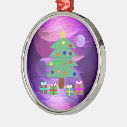 Weihnachtsbaum & Geschenke Silver Round Ornament (Links)