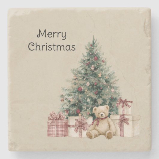 Weihnachtsbaum-Geschenke Teddybär Steinuntersetzer (Vorderseite)