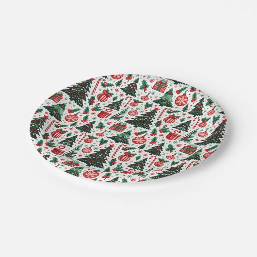 Weihnachtsbaum, Geschenke, Zuckerrohr Pappteller (Schrägansicht)