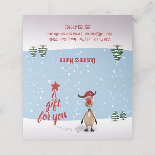 Weihnachtsbaum-Geschenkkarte des Funny Reindeer Platzkarte (Außenseite Aufgefaltet)