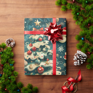 Weihnachtsbaum-Geschenkpapier Vintage Blau Geschenkpapier