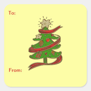 Weihnachtsbaum-Geschenksticker Quadratischer Aufkleber