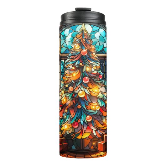 Weihnachtsbaum gestanztes Glas Tumbler Geschenk Thermosbecher (Vorderseite)