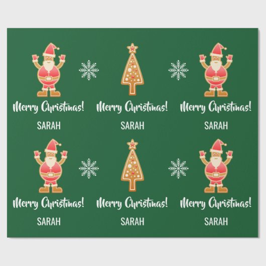 Weihnachtsbaum Gingerbread Santa Snow Personalisie Geschenkpapier (Flach)