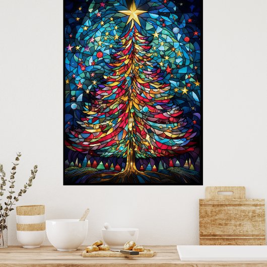 Weihnachtsbaum Glasfenster gestalten Poster (Küche)