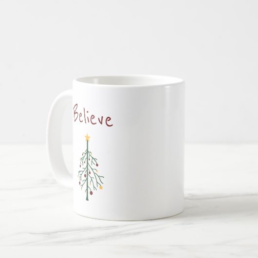 Weihnachtsbaum glaubt Niedliche Typografie Kaffeetasse (Vorderseite Links)