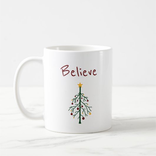 Weihnachtsbaum glaubt Niedliche Typografie Kaffeetasse (Links)