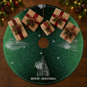 Weihnachtsbaum Glitter und Schneeflocken Grün Fleece Weihnachtsbaumdecke