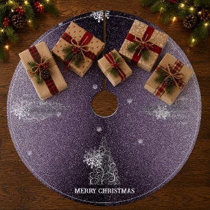 Weihnachtsbaum Glitter und Schneeflocken Lila Fleece Weihnachtsbaumdecke