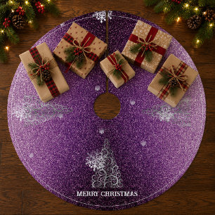 Weihnachtsbaum Glitter und Schneeflocken Magenta Fleece Weihnachtsbaumdecke