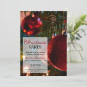 Weihnachtsbaum, Glitterie Rote Ornamente Weihnacht Einladung (Stehend Vorderseite)