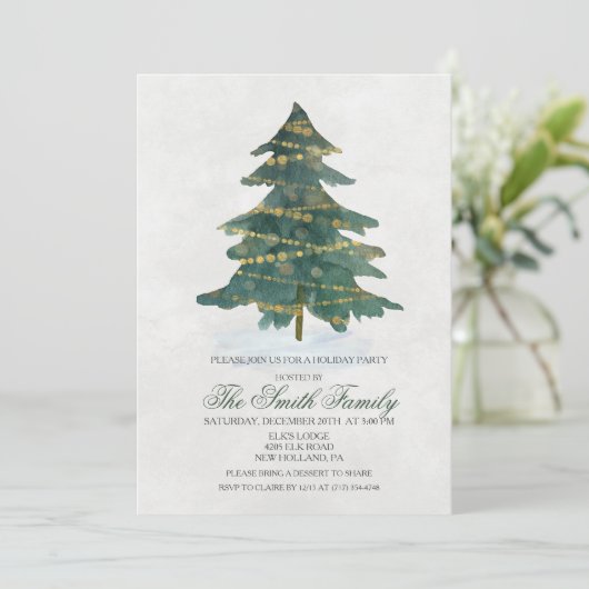 Weihnachtsbaum Glitzer Einladung (Stehend Vorderseite)