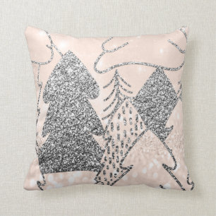 Weihnachtsbaum Glitzer Silver Gray Winter Peach Kissen