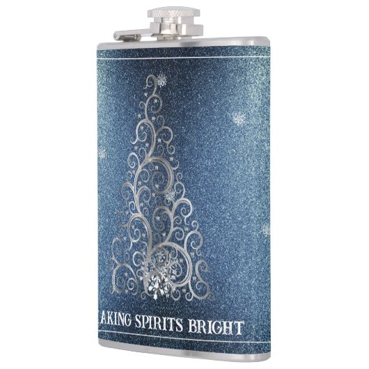 Weihnachtsbaum Glitzer und Schneeflocken | Blau Flachmann (Links)