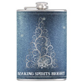 Weihnachtsbaum Glitzer und Schneeflocken | Blau Flachmann (Vorderseite)