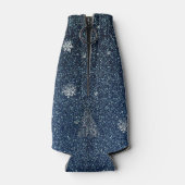 Weihnachtsbaum Glitzer und Schneeflocken | Blau Flaschenkühler (Rückseite)