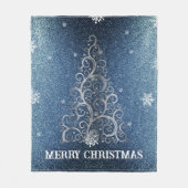 Weihnachtsbaum Glitzer und Schneeflocken | Blau Fleecedecke (Vorderseite)