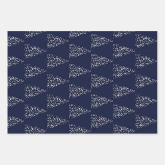 Weihnachtsbaum Glitzer und Schneeflocken | Blau Geschenkpapier Set (Vorderseite 2)