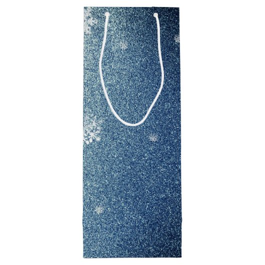 Weihnachtsbaum Glitzer und Schneeflocken | Blau Geschenktüte Für Weinflaschen (Rückseite)