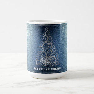 Weihnachtsbaum Glitzer und Schneeflocken   Blau Kaffeetasse