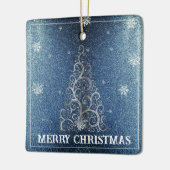 Weihnachtsbaum Glitzer und Schneeflocken | Blau Keramikornament (Links)