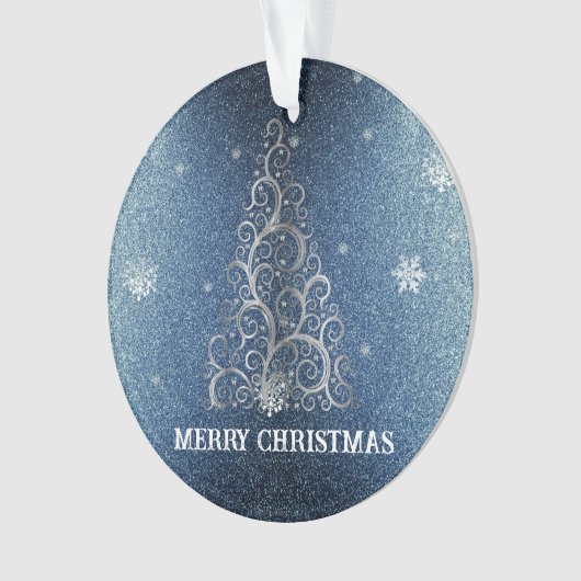 Weihnachtsbaum Glitzer und Schneeflocken | Blau Ornament (Vorderseite)