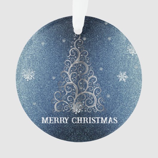 Weihnachtsbaum Glitzer und Schneeflocken | Blau Ornament (Vorderseite)