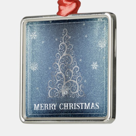 Weihnachtsbaum Glitzer und Schneeflocken | Blau Ornament Aus Metall (Links)