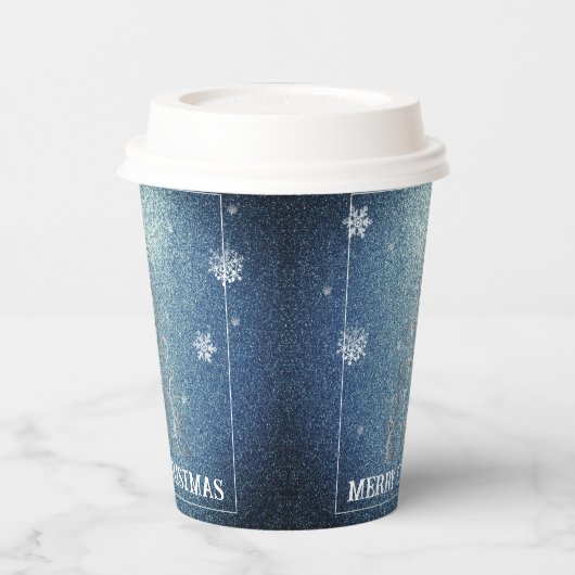 Weihnachtsbaum Glitzer und Schneeflocken | Blau Pappbecher (Links)
