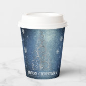 Weihnachtsbaum Glitzer und Schneeflocken | Blau Pappbecher (Vorderseite)