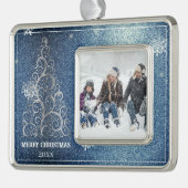 Weihnachtsbaum Glitzer und Schneeflocken | Blau Rahmen-Ornament Silber (Links)