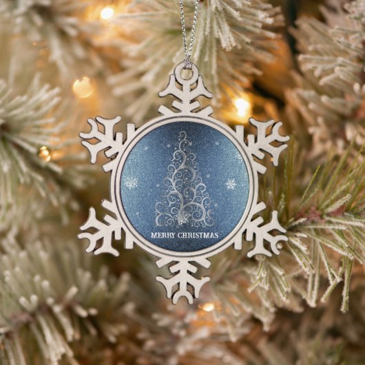 Weihnachtsbaum Glitzer und Schneeflocken | Blau Schneeflocken Zinn-Ornament (Baum)