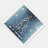 Weihnachtsbaum Glitzer und Schneeflocken | Blau Serviette (Ecke)