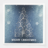 Weihnachtsbaum Glitzer und Schneeflocken | Blau Serviette (Vorderseite)