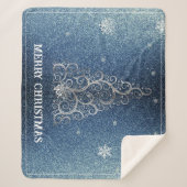 Weihnachtsbaum Glitzer und Schneeflocken | Blau Sherpadecke (Vorderseite)