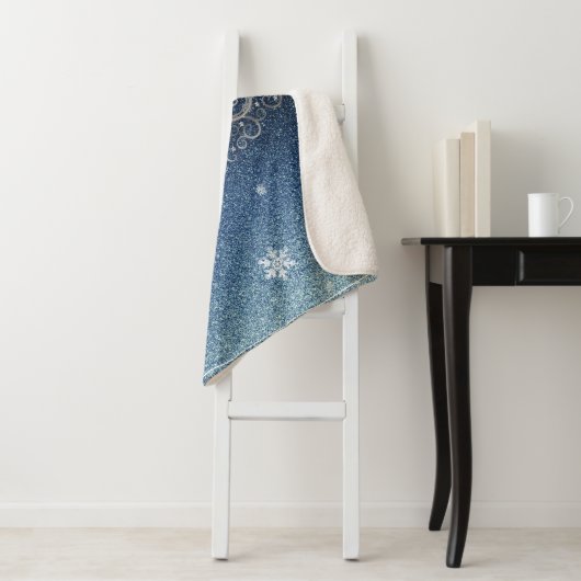 Weihnachtsbaum Glitzer und Schneeflocken | Blau Sherpadecke (Beispiel)