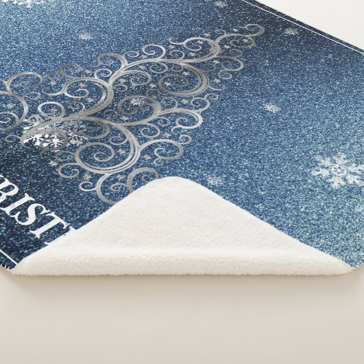 Weihnachtsbaum Glitzer und Schneeflocken | Blau Sherpadecke (3/4)