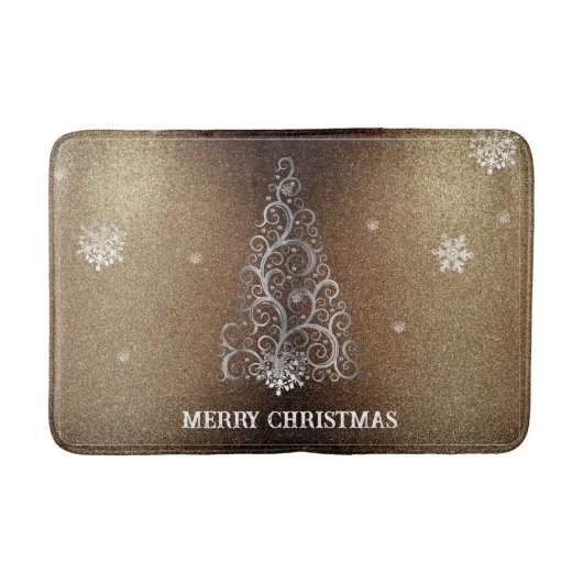Weihnachtsbaum Glitzer und Schneeflocken | Gold Badematte (Vorderseite)