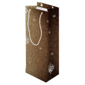 Weihnachtsbaum Glitzer und Schneeflocken | Gold Geschenktüte Für Weinflaschen (Rückseite Schrägansicht)