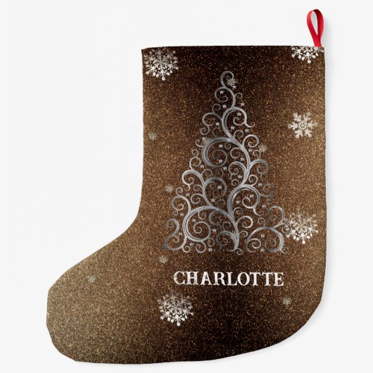 Weihnachtsbaum Glitzer und Schneeflocken | Gold Großer Weihnachtsstrumpf (Rückseite)