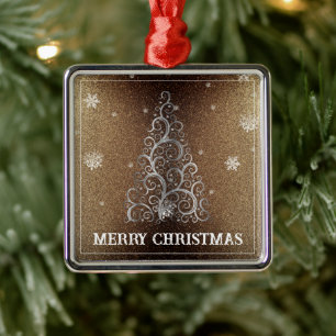 Weihnachtsbaum Glitzer und Schneeflocken Gold Ornament Aus Metall