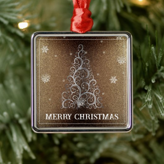 Weihnachtsbaum Glitzer und Schneeflocken | Gold Ornament Aus Metall (Baum)