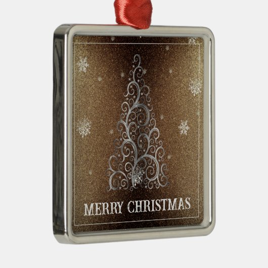 Weihnachtsbaum Glitzer und Schneeflocken | Gold Ornament Aus Metall (Rechts)