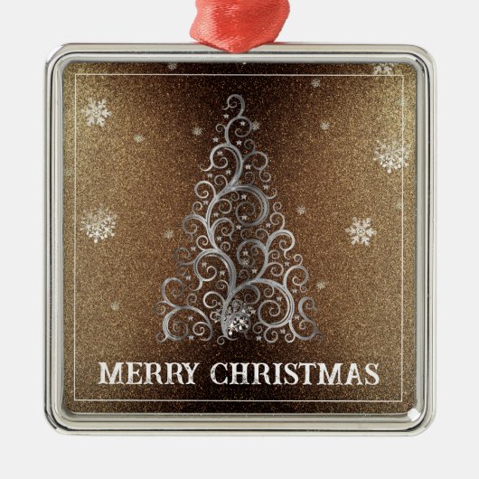 Weihnachtsbaum Glitzer und Schneeflocken | Gold Ornament Aus Metall (Vorne)