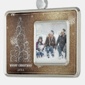 Weihnachtsbaum Glitzer und Schneeflocken | Gold Rahmen-Ornament Silber (Links)