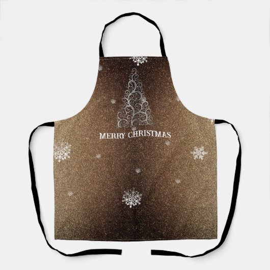 Weihnachtsbaum Glitzer und Schneeflocken | Gold Schürze (Vorderseite)